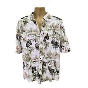 North River Shirt Mens XL Turkey Farm Country Barn All Over Print Button Toile